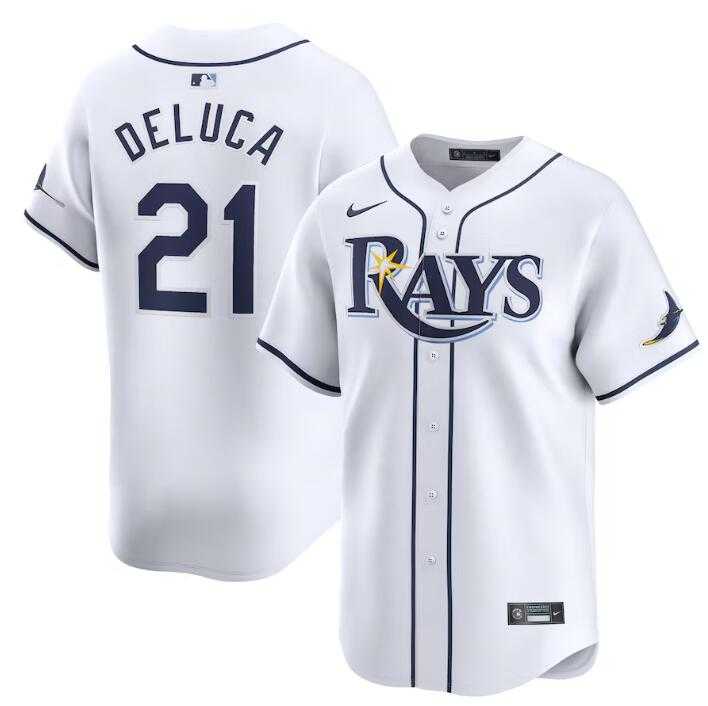 Men%27s Tampa Bay Rays #21 Jonny DeLuca White Home Limited Stitched Baseball Jersey Dzhi->tampa bay rays->MLB Jersey